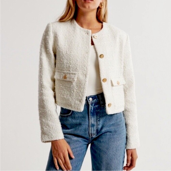 Abercrombie & Fitch Jackets & Blazers - ABERCROMBIE & FITCH Tweed Ivory Jacket Size Small